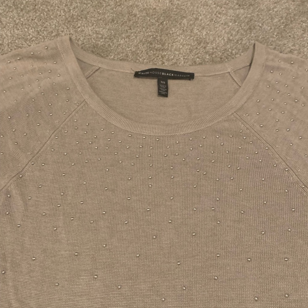 White House Black Market Long Sleeve Top with Light Beaded Detail